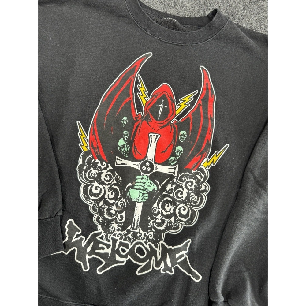 Welcome Grim Reaper Crewneck Sweatshirt XL Black Graphic Goth